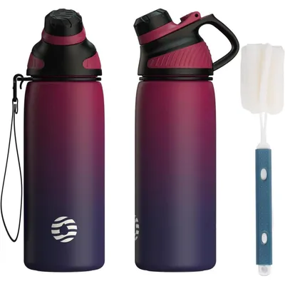 Produktbild von Edelstahl Trinkflasche Sport Magnetischer Deckel 600 ml Rot&lila BPA-Frei Auslaufsicher Kohlensäure geeignet Thermo