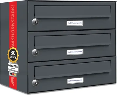 Produktbild von 3er Briefkasten Anthrazit Anlage 3 Fach Wandbriefkasten Postkasten