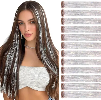 Imagen del producto de Horquillas tipo clip, 12 unidades, 50 cm, mechones brillantes para el cabello