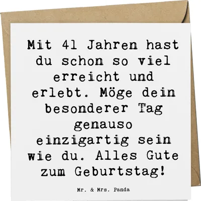 Produktbild von Mr. & Mrs. Panda Glückwunschkarte Spruch 41. Geburtstag - Weiß - Geschenk, Geburtstagsgruß, Geburtstagsfeier, Happy Birthday, Geburtstagsgeschenk, Grußkarte, Alter