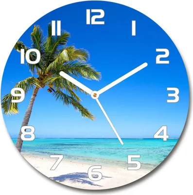 Produktbild von Wanduhr aus Glas 30fi Glasbild Glasuhr Gehärtetes Glas - weisse-zeiger - Tropical beach