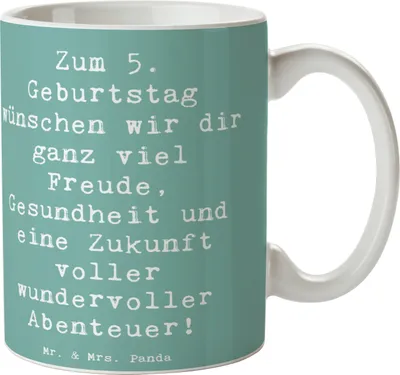 Produktbild von Mr. & Mrs. Panda Kaffeetasse Spruch 5. Geburtstag Freude - Meeresbrise - Geschenk, Happy Birthday, Teetasse, Feiern mit Kindern, Geburtstagsgeschenk, Geburtstagsfreude