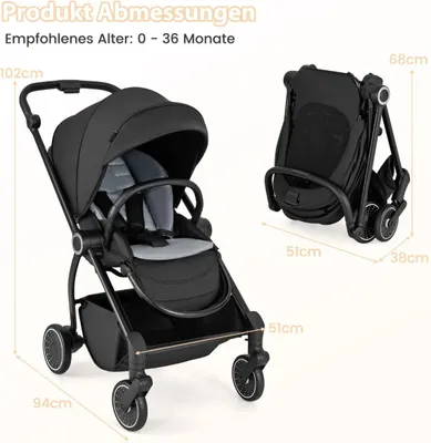 Immagine prodotto di Passeggino pieghevole con seduta reversibile, nero