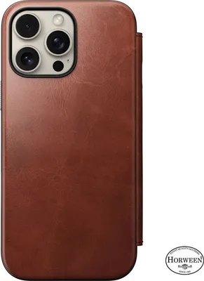 Zdjęcie produktu dla Nomad Modern Horween Leather Folio iPhone 16 Pro Max - Stylowe, funkcjonalne skórzane etui z portfelem - Posiada unikalną patynę - Możliwość ładowania bezprzewodowego i MagSafe