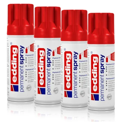 Produktbild von 4x edding Permanent Spray verkehrsrot matt 200 ml Premium Acryllack, RAL 3020