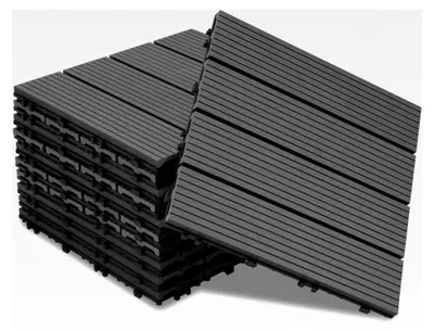 Produktbild von WPC Terrassenfliesen Holzoptik 30x30 cm, 3m² = 33 Fliesen Klickfliesen, Bodenbelag für Balkon & Terrasse - wetterfest mit Drainagefunktion | Anthrazit