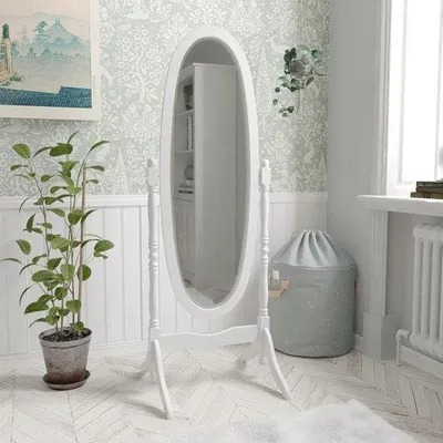 Productafbeelding van Famanu spiegel voor het hele lichaam, met voetstuk, voor de slaapkamer - Wit, hout