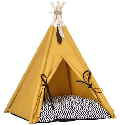 Obrázek produktu pro PawHut – kočičí doupě, kočičí stan, pelíšek pro zvířata v provedení tipi, kočičí domeček, žlutý