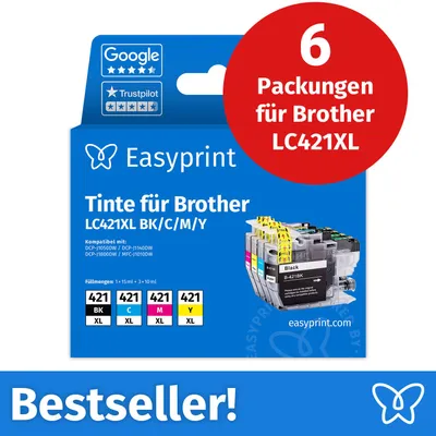 Image de NOUVEAU : Easyprint Cartouches d'encre pour Brother LC421XL, multipack (BK/C/M/Y), 6 pièces