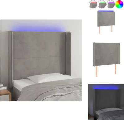 Produktbild von vidaXL LED Kopfteil Hellgrau 83x16x118/128 cm Samt -  Kopf- & Fußenden
