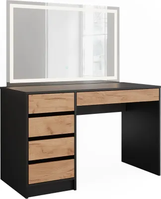 Produktbild von Schminktisch Vicco Sherry Anthrazit/Goldkraft Eiche 120 x 75 cm mit LED-Spiegel, Model 52025
