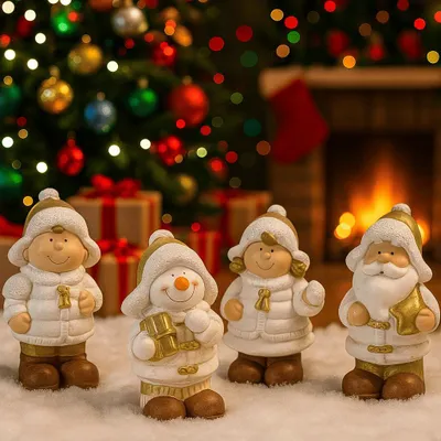 Produktbild von Weihnachtsdeko 4er Set Figuren Dekofigur Weihnachten Keramik Fensterdeko Gold