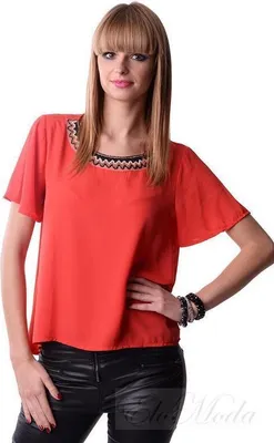 Immagine prodotto di Camicia da donna con perline sulla scollatura; rosso/S/M 36/38