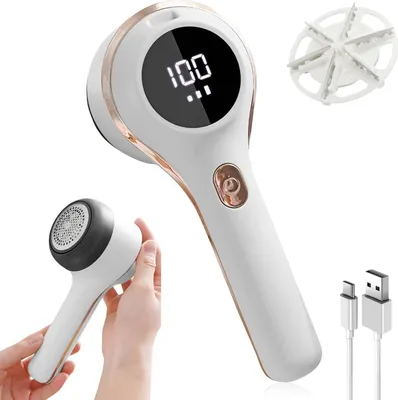 Produktbild von OKWISH Elektrisch Fusselrasierer ,Fusselbürsten, Fusselrasierer, Tragbarer Aufladbar Elektrisch Fusselentferner,LED-Anzeige,3 Geschwindigkeiten Sind Einstellbar Fusselfräse für Verschiedene Stoffe,Weiß