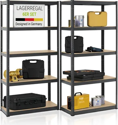Produktbild von Juskys Lagerregal Basic 6er Set 180x90x40 cm - max. 5250 kg - Metall Regale Grau