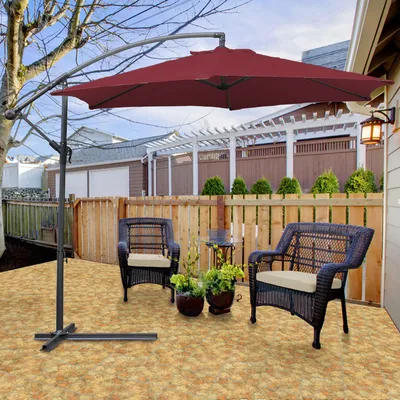 Produktbild von Fiqops Sonnenschirm Rot Ø300cm Ampelschirm Gartenschirm Marktschirm Kurbel Balkon Alu Neigbar