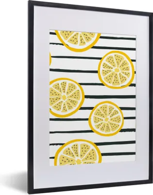 Produktbild von MuchoWow® Gerahmtes Poster Zitronen - Sommer - Muster 30x40 cm - Poster mit Schwarzem Bilderrahmen Wandposter Rahmen Foto Bilder - Wandposter Schlafzimmer