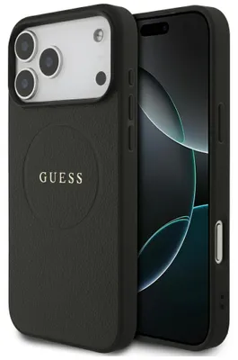 Image de Étui Guess, finition texturée dorée, pour iPhone 18 Pro Max / 17 Pro Max, couleur noire