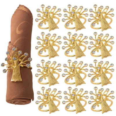 Produktbild von Omgoods – Set mit 12 goldenen Serviettenringen mit Strasssteinen in Baumform