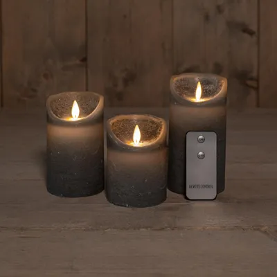 Productafbeelding van 3Pcs Grey Rustic Wax Candle Moving Flame With Remote Co Anna's Collection