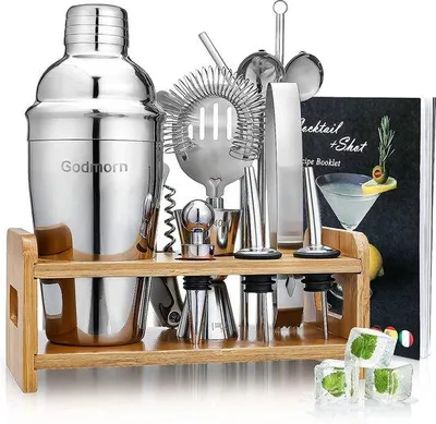 Productafbeelding van Famanu cocktailset, 15-delig - roestvrij staal, inclusief cocktailboek