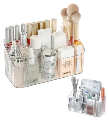 Produktbild von Make-up-Organizer, Pinselhalter mit 7 Fächern, transparenter Badezimmer-Organizer, Organizer für Make-up-Pinsel, Kosmetik-Organizer für Hautpflegeprodukte, Eyeliner und Lippenstift (transparent - 2 Stück)