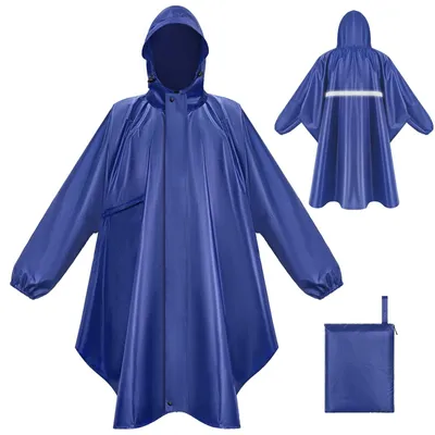 Imagen del producto de Regenponcho impermeable – Capa de lluvia reutilizable – Chaqueta de lluvia portátil con capucha – Con mangas y bolsillos – Fabricado con poliéster 210T ecológico – Clase de protección PU5000 mm