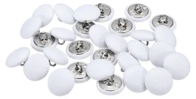Produktbild von Runde, weiße Knöpfe mit Stoffübertragung – 30 Stück, 15 mm