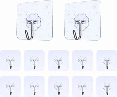 Produktbild von Selbstklebende Wandhaken, transparent, wasserdicht, für Badezimmer, Deckenhaken, ohne Bohren, Kleiderhaken, Handtuchhaken, 12 Stück, max. 8 kg