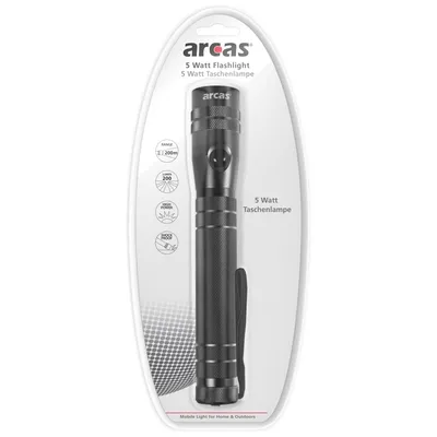 Produktbild von ARCAS 5 Watt LED Aluminium Taschenlampe – Robuste Handlampe aus Hochwertigem Aluminium in Schwarz – Wasserdichte und langlebige Taschenlampe