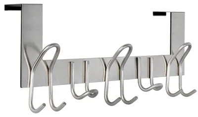 Image de Porte-manteau à suspendre, en acier inoxydable, avec 11 crochets, pour portes d'une épaisseur maximale de 4,5 cm, couleur argent