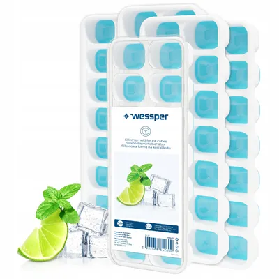 Immagine prodotto di Wessper, set di 5 stampi in silicone per cubetti di ghiaccio con coperchio, capacità per 70 cubetti, per la preparazione di cubetti di ghiaccio