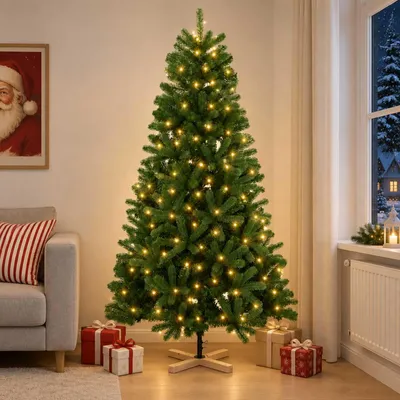 Immagine prodotto di Albero di Natale artificiale, altezza 180 cm, 300 LED, luce bianca calda, materiale: PVC, colore: verde