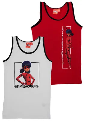 Produktbild von Miraculous Unterhemd für Mädchen Kinder Tank Top Hemdchen Unterwäsche Rot/Weiß (2er Pack) 134-140