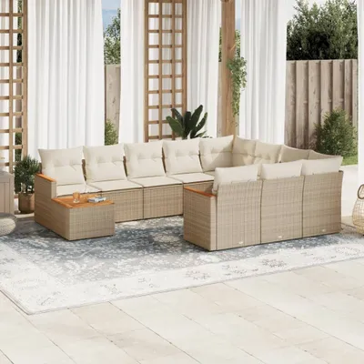 Produktbild von 11-tlg. Garten-Sofagarnitur mit Kissen Beige Poly Rattan 3258768