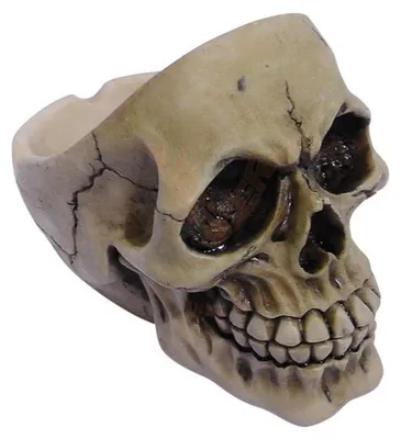 Produktbild von Skelett Totenkopf Aschenbecher aus Kunststein - handbemalt