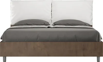 Produktbild von ITYHOME - Bett mit Bettkasten 160x200 Nussbaum Kopfteilkissen mit Kunstlederbezug Weiß Egos Antea
