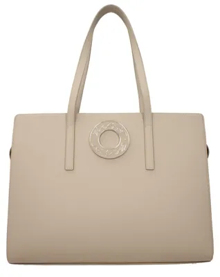 Image de Karl Lagerfeld cabas cuir grainé beige, médaillon, argenté