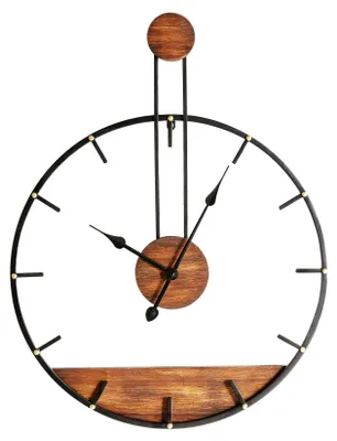 Produktbild von BELIANI Wanduhr Schwarz Metall u. Holz Rund ⌀ 60 cm mit Zeigern Indizes Batteriebetrieben Modern Loft Design Uhr ohne Ziffern Sekundenzeiger