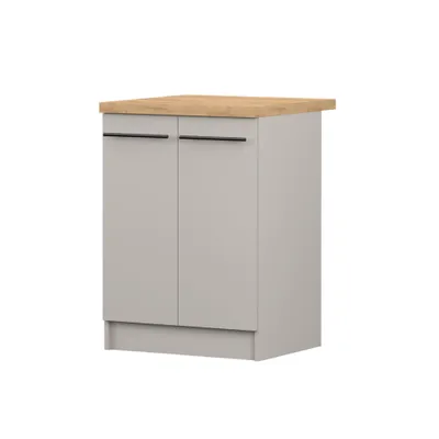 Produktbild von Unterschrank INEZ VII, Küche, Küchenschrank zweitürig 60 cm Kaschmir/Craft Eiche Gold mit zwei Drehtüren, schwarze Metallgriffe