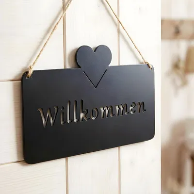Image de Panneau de bienvenue extérieur - Décoration de jardin, cœur en métal