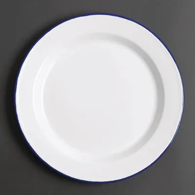 Immagine prodotto di Piatti piani smaltati Olympia, bianco-blu, 24,5 cm (6 pezzi)