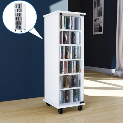 Produktbild von VCM CD Regal Holz | CD Schrank mit ESG-Sicherheitsglastüren für 204 CDs oder 72 DVDs | Maße: H. 98 x B. 31 x T. 35 cm | Elegantes DVD Regal mit Rollen | Blu ray Regal | CD Regal - Valenza