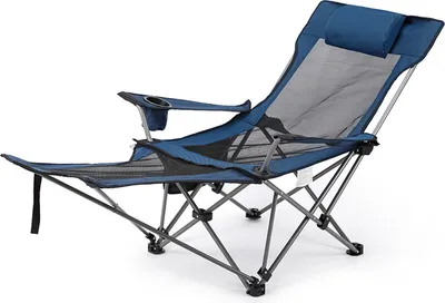 Produktbild von 2 in 1 Klappbarer Campingstuhl Tragbarer verstellbarer Liegesessel mit abnehmbarer Fussstuetze fuer Camping Angeln Strand Picknicks