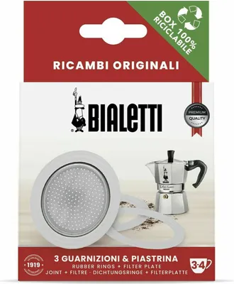 Produktbild von Bialetti Ersatzteilset 1 Filterplatte und 3 Dichtungsringe 3/4 Tassen, silber/weiß (1 Set)