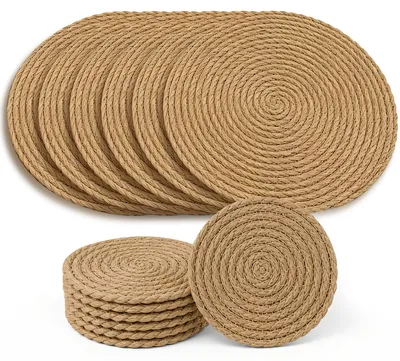 Tischsets rund geflochten Ø30cm + 6 Untersetzer, 12-teilig