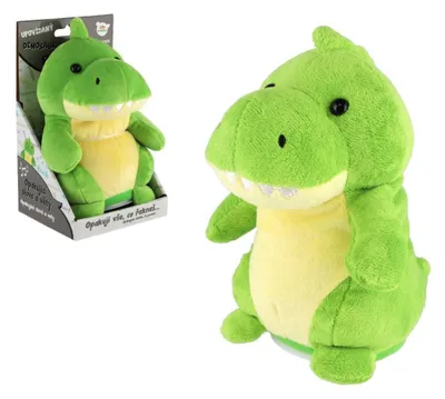 Produktbild von Dinosaurier Rexík, Plüschtier, 18 cm, batteriebetrieben, mit Soundeffekten, in einer Schachtel (12x20x10 cm), verpackt in einer Tüte