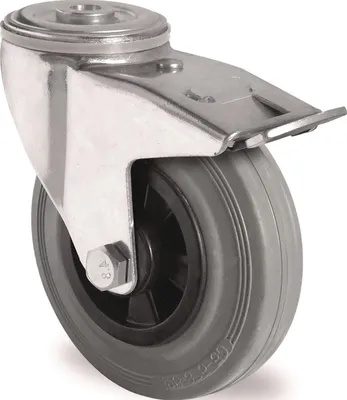 Immagine prodotto di Ruota girevole con freno totale Ø 125 mm Portata 100 kg con foro posteriore Cuscinetto a rulli in gomma piena grigio