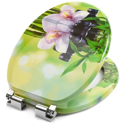 Produktbild von WC Sitz FLOWERS Grün Toilettensitz Softclose MDF Absenkautomatik Universal