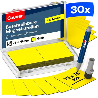 Produktbild von GAUDER Magnetstreifen beschreibbar, Magnetschilder Kanban (30 Stk, 75x75mm) – Blau